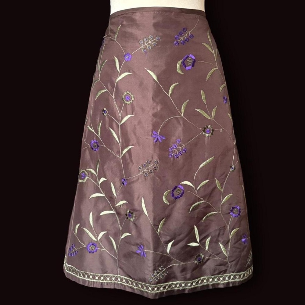 New York & Company Brown Skirt with Purple Embroidery